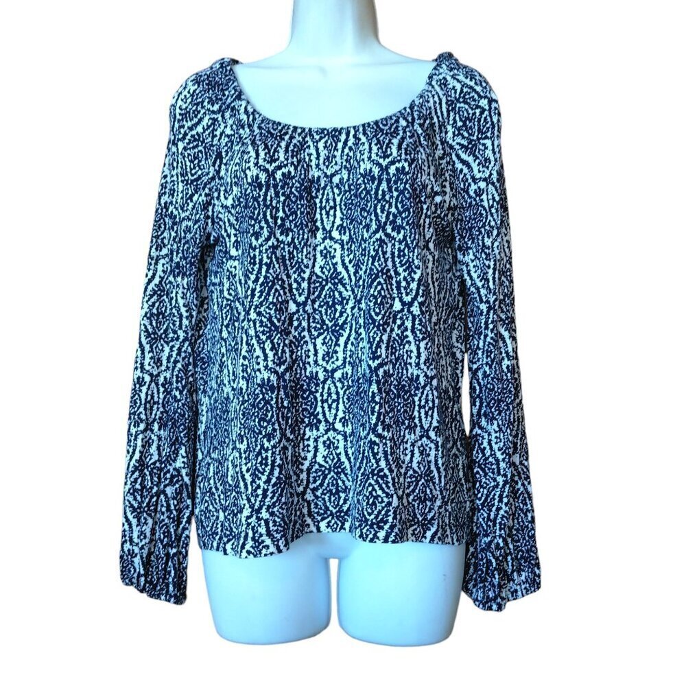 Joie Flowy Pullover Top With Tie Back Geometric Long Sleeve Size Small Office